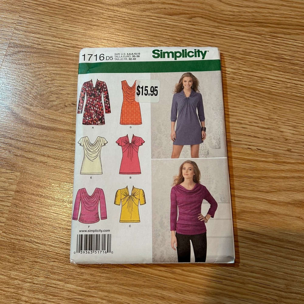 Simplicity 1716 Sewing Pattern Misses Knit Mini Dress Tunic Top Size 4-12 D5‎